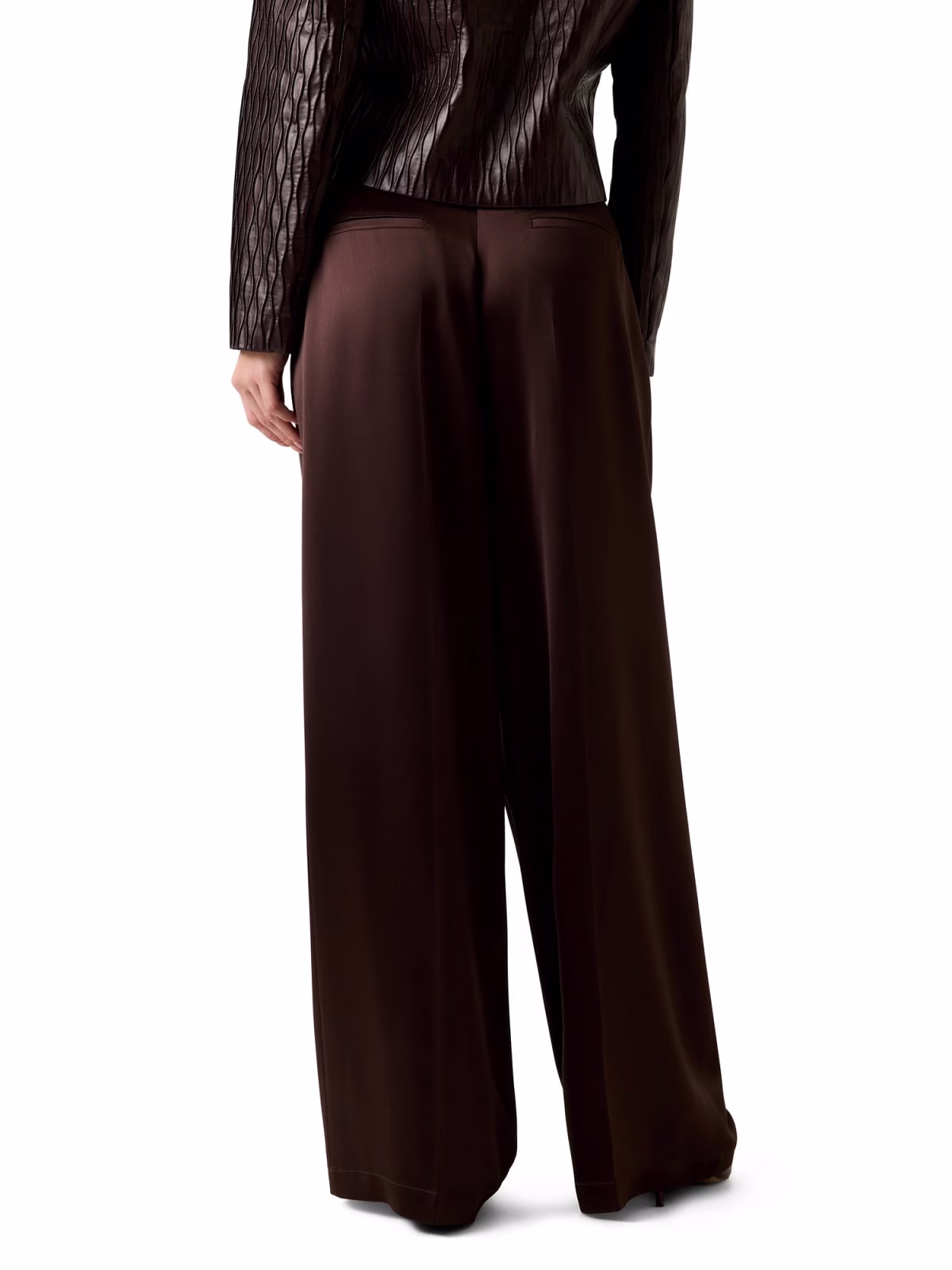 GUESS Καφέs Σατέν Παντελόνι wide leg Καφέ - L 3