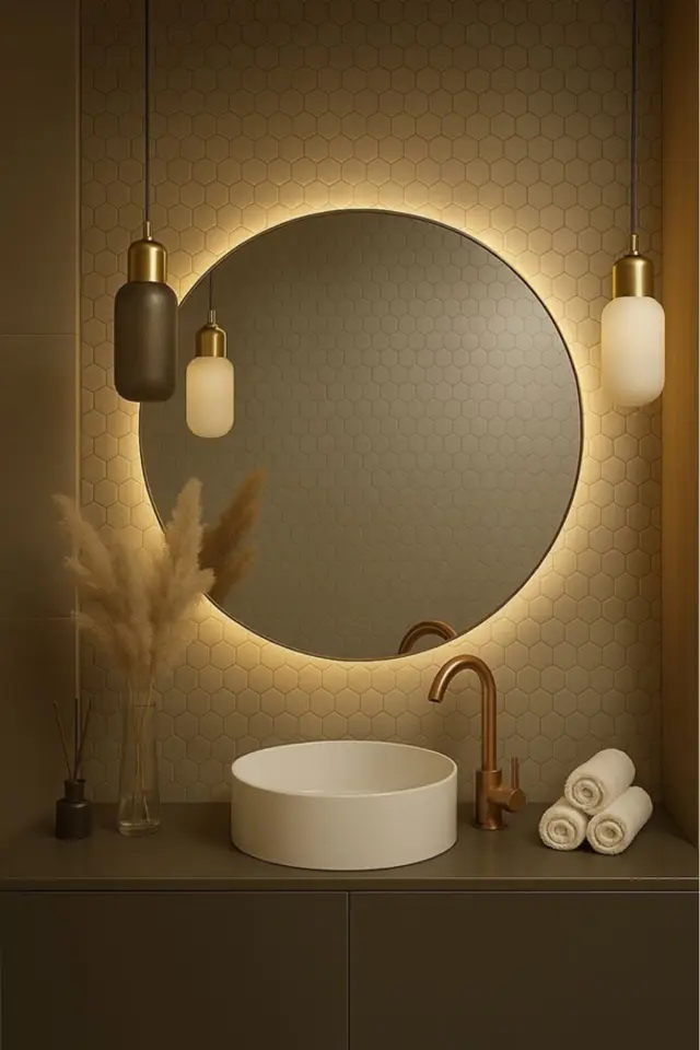 Stewehome Μεγάλος στρογγυλός καθρέφτης με LED φωτισμό για τοίχο κουζίνα μπάνιο μακιγιάζ Λευκό 60x60 cm 2