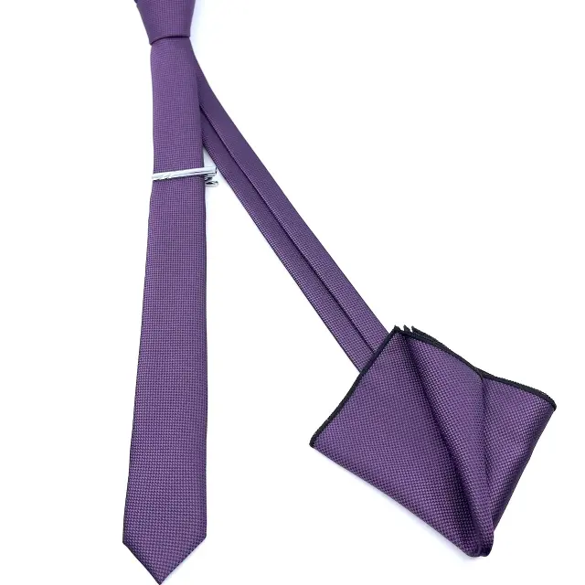 Βιολετί Oxford Γραβάτα Slim 4,5 cm Σετ με Μαντηλάκι 2