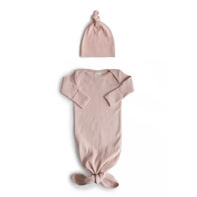 Mushie Ribbed Knotted Baby Gown Ολόσωμο Φορμάκι - Blush 0-3 μηνών 3