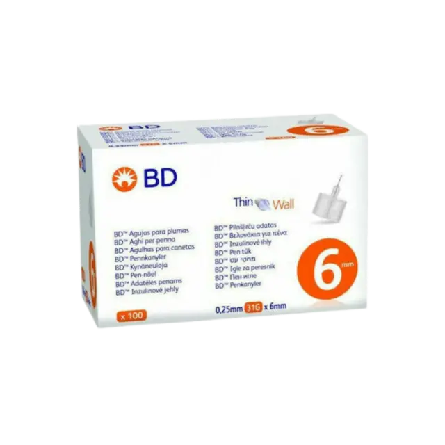 BD Thin Wall Βελόνες Ινσουλίνης 31G x 6mm 100τμχ