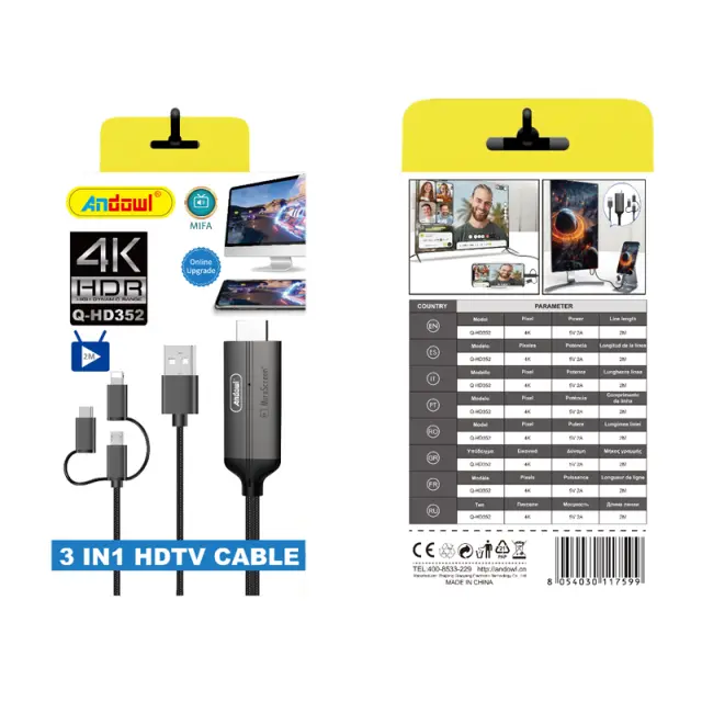 Andowl Καλώδιο USB σε HDTV 3in1 4K HDR Q-HD352 - 3in1 HDTV Cable 075715 2