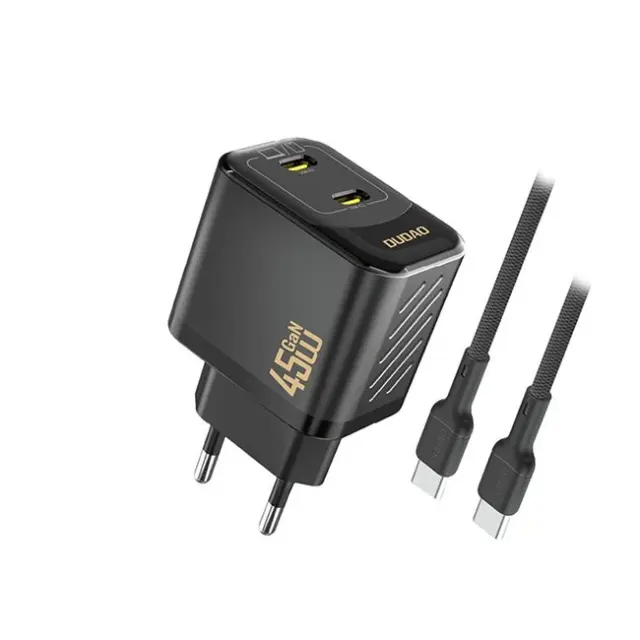 Dudao Φορτιστής A28PCEU PD 45W GaN 2x USB-C with USB-C Cable Black