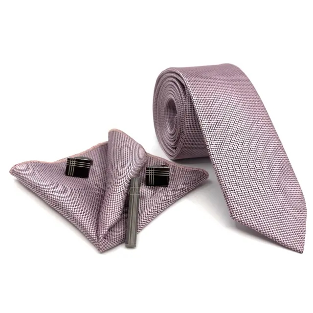 Μωβ Λιλά Γραβάτα Oxford 6,5 cm με Ασορτί Μαντήλι