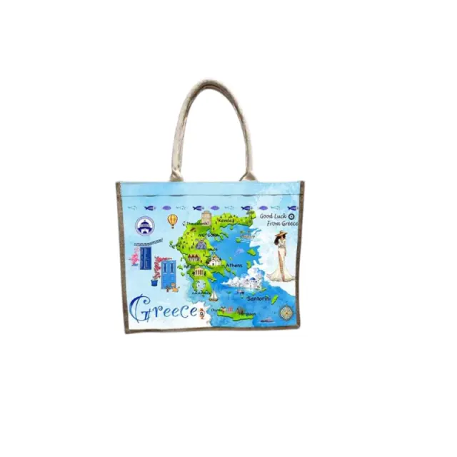Τουριστική τσάντα λινή με φερμουάρ - Greece - 40*34*19cm - 871919