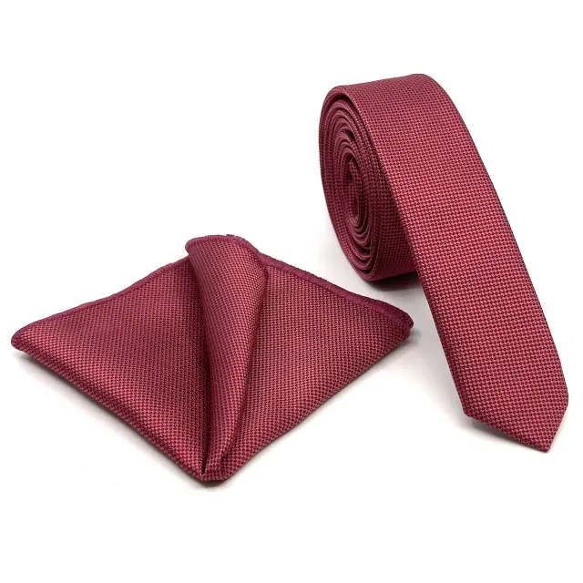 Βυσσινί Oxford Γραβάτα Slim 4,5 cm Σετ με Μαντηλάκι