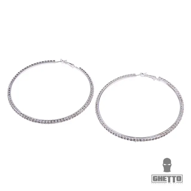 Ghetto Popular Thin Rhinestones Big Earrings Round Hoop