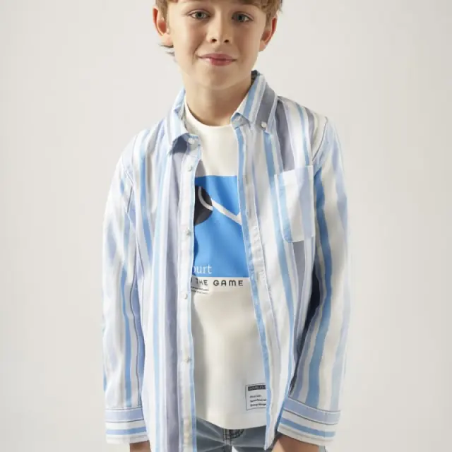 Junior 10 έως 18 ετών Πουκάμισο μακρυμάνικο ρίγες Better Cotton ecofriends λευκό