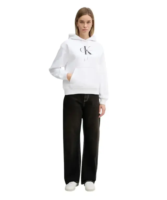 Calvin Klein - Γυναικείο Φούτερ Cotton Terry Logo Hoodie LV047E221G-YAA Λευκό - L 3