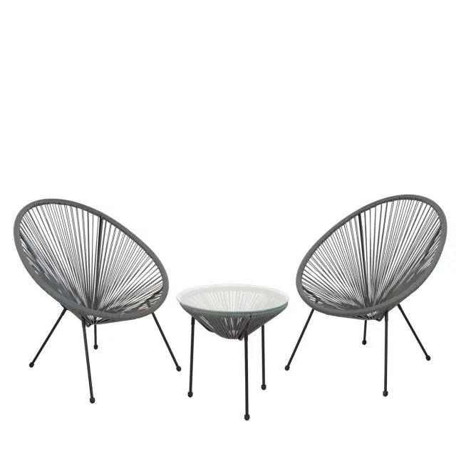 Σετ Κήπου ACAPULCO Μαύρo/Γκρι Μέταλλο/Rattan Με Τραπέζι+2 Πολυθρόνες