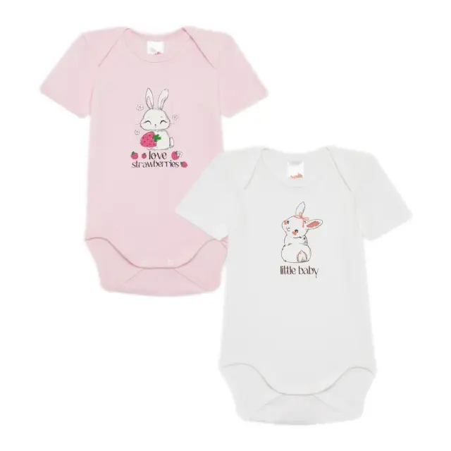 Minerva Βρεφικό Φορμάκι Κορίτσι Κοντό Μανίκι Rabbit - Διπλό Πακέτο, Χρώμα Λευκό-Ροζ