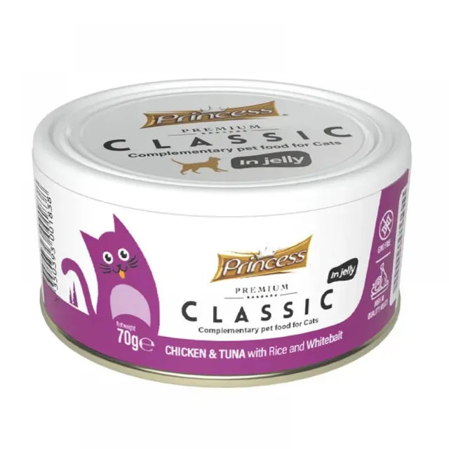 Princess Premium Classic Κονσέρβα Γάτας με Τόνο, Κοτόπουλο, Ψάρι & Ρύζι 70gr
