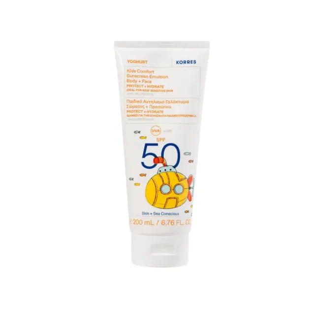 Korres Yoghurt Kids Comfort Sunscreen Emulsion Body & Face Παιδικό Αντηλιακό Γαλάκτωμα Με Γιαούρτι Σώματος & Προσώπου SPF50 200ml