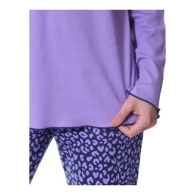 Lydia Creations Γυναικεία Πυτζάμα Kitty με Animal Print Παντελόνι, Χρώμα Λιλά 3