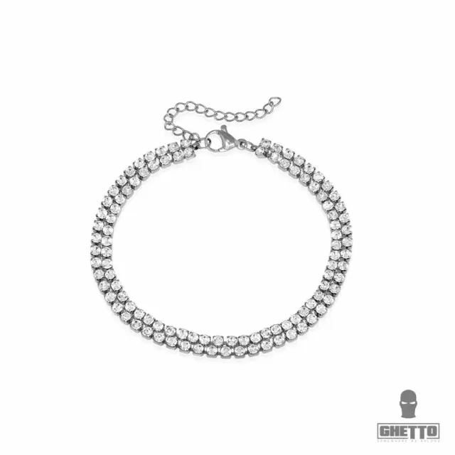 Ghetto Full Crystal Bracelet Stainless Steel Silver