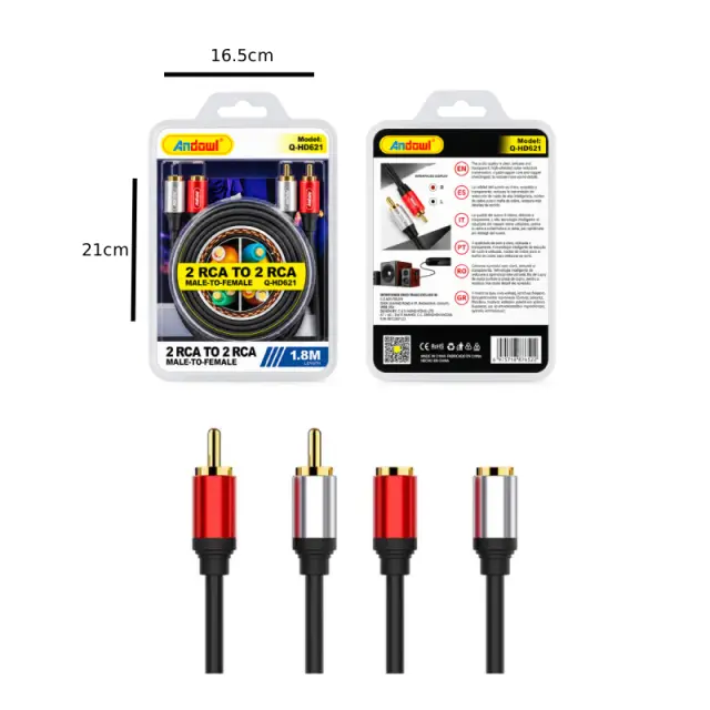 Καλώδιο Ήχου Andowl Q-HD621 2 RCA Αρσενικό σε 2 RCA Θηλυκό 1,8m - Andowl Q-HD621 2 RCA Male to 2 RCA Female Audio Cable 1.8m 0751253 3