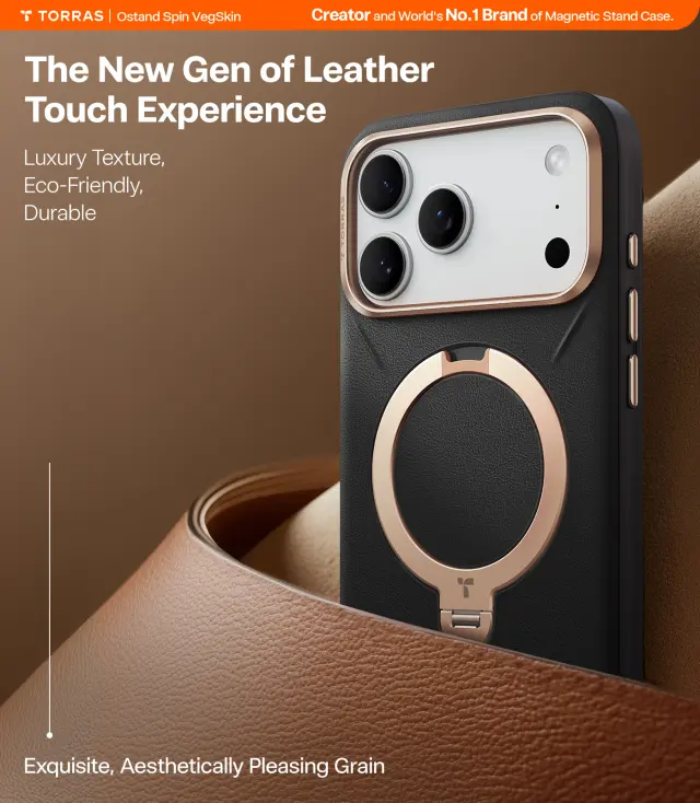 Torras Ostand Q3 Vegskin, obsidian black - iPhone 17 Pro 3