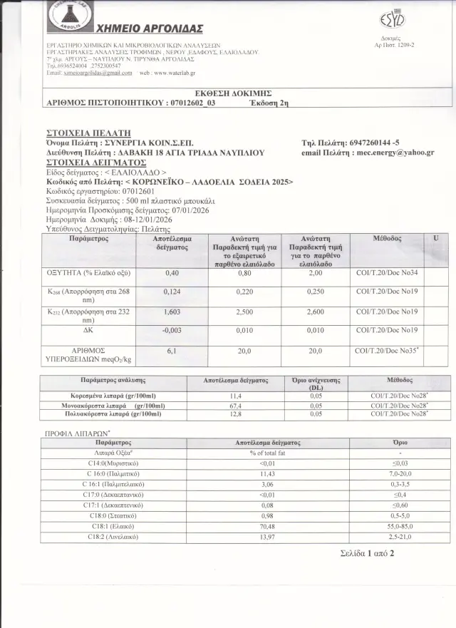 SYNERGIA εξτρα παρθενο ελαιολαδο 500ml 2