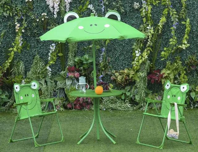 Παιδικό Σετ Κήπου & Βεράντας Frog με Τραπέζι Bistro, Ομπρέλα και 2 Καρέκλες - Μέταλλο - Green FF1000110 2