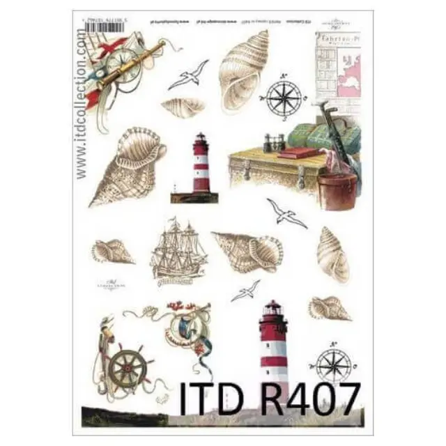 Ριζόχαρτο ITD, 21x29cm, Κοχύλια, φάροι, άγκυρες, R407