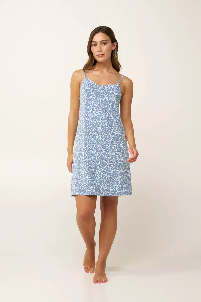 Φλοράλ Νυχτικό Micromodal με Τιράντες Vamp 24096 BLUE RAIN 3