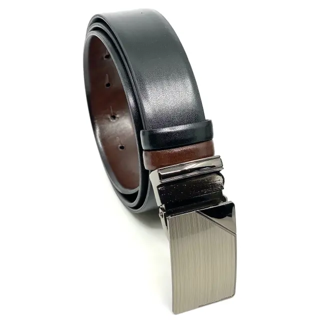 Μαύρη Καφέ Ζώνη Διπλής Όψης P.U. Leather με Αγκράφα Πλακάκι 3,5 cm 3