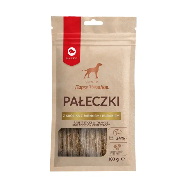 MACED Rabbit sticks with apple and addition of beetroot - Dog treat - 100g