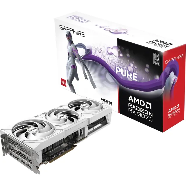 Sapphire Radeon RX 9070 Pure OC (white, RDNA4, GDDR6, 2x DisplayPort, 2x HDMI)