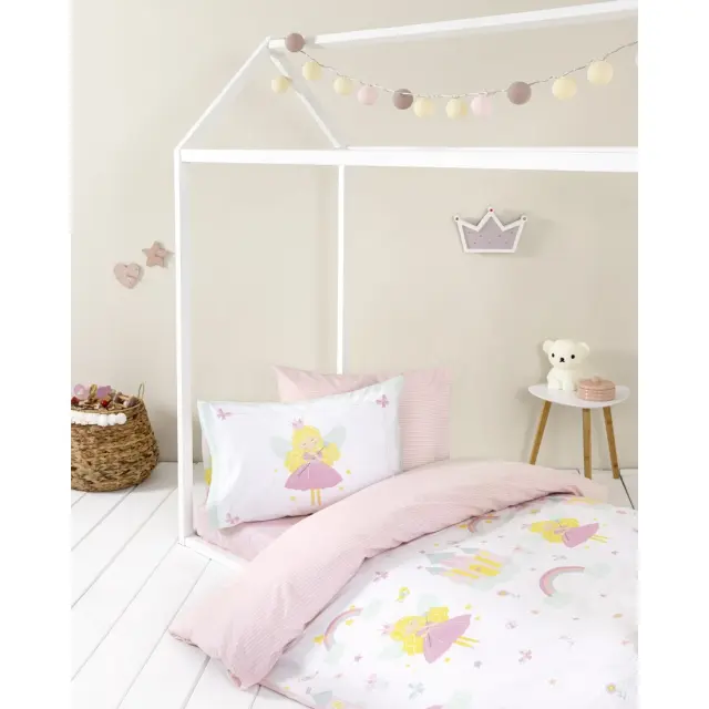 Σετ Σεντόνια Fairy Lelly Ροζ Μονά με λάστιχο (1 x 100x200+30 + 1 x 170x255 + 1 Μαξιλαροθήκη 52x72)
