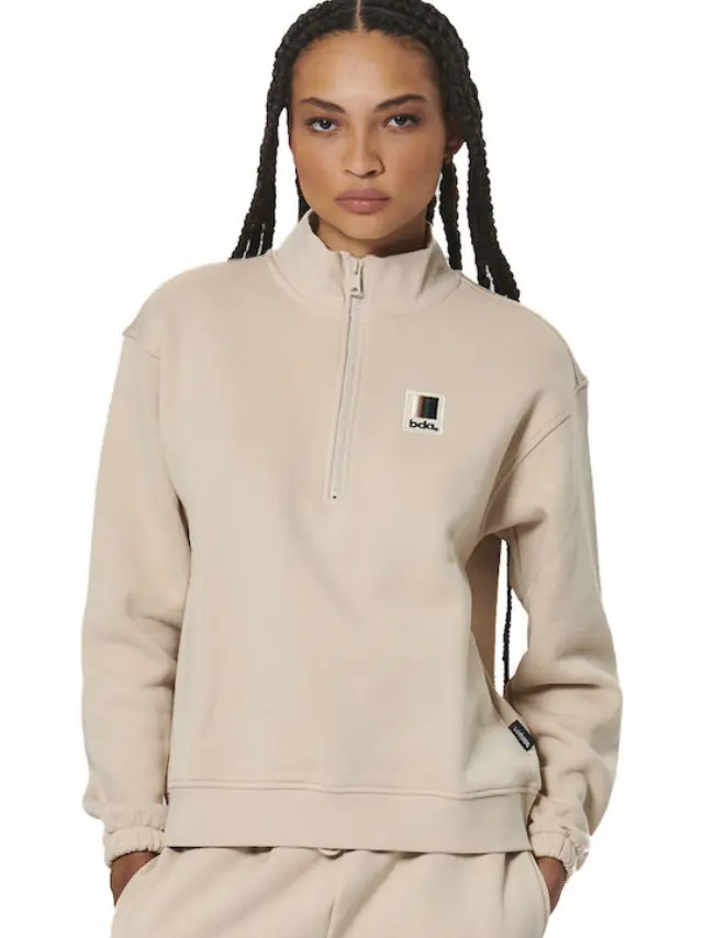 Body ActionΓυναικεία Βαμβακερή Μπλούζα με Φερμουάρ Moonbeam Grey - S