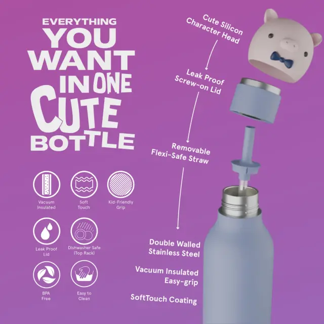 ASOBU Παγούρι Ανοξείδωτο Bestie - Piggy 460 ml 2