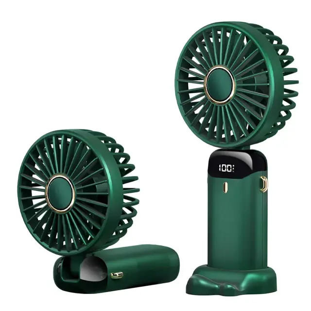 Techsuit - Handheld Fan (N15) - Foldable Design, Digital Display, Ultra Silent, 1800mAh - Green
