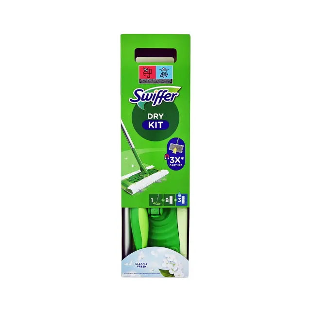 Swiffer Dry Starter Kit Σύστημα Καθαρισμού Dry & Wet με 1 Λαβή, 8 Στεγνά Πανάκια & 3 Υγρά Πανάκια, 1σετ