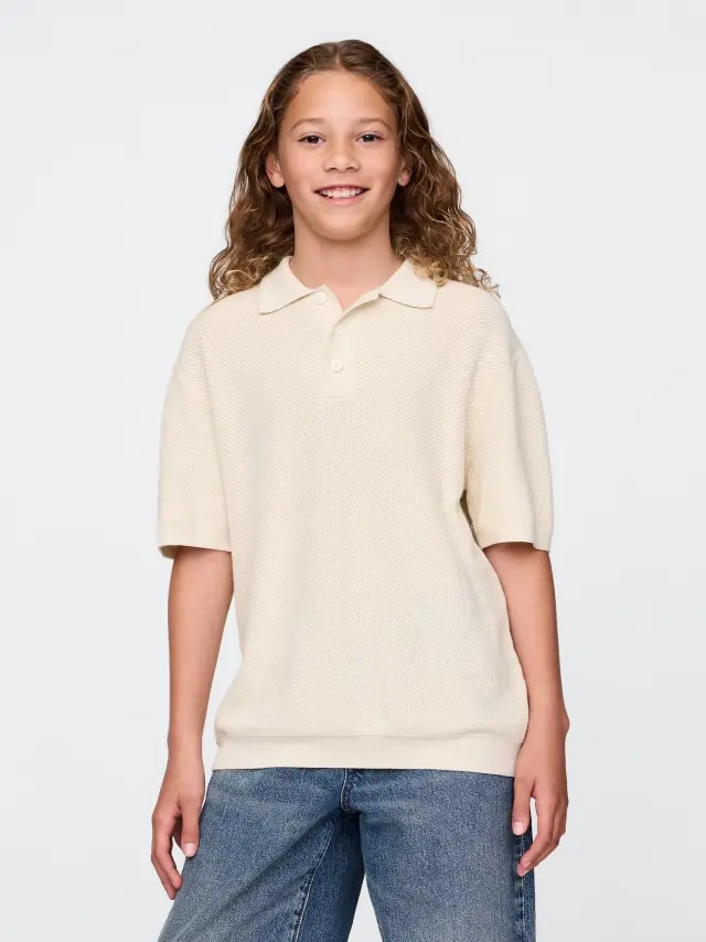 Μπεζ Παιδικό Relaxed Πουλόβερ Πόλο New chino