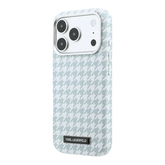 Karl Lagerfeld PU Houndstooth Resin Plate MagSafe Case for iPhone 17 Pro Blue 2