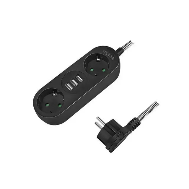LogiLink Power Strip 2-socket 1.5m Black (LPS262U)