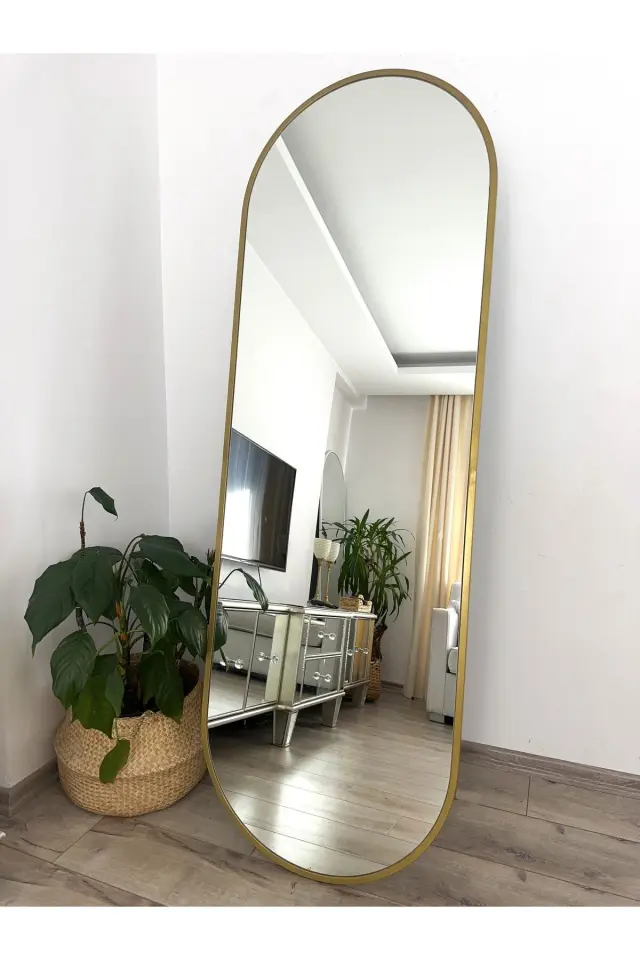 Stewehome Οβάλ επιδαπέδιος καθρέφτης με μεταλλικό πλαίσιο Χρυσό 180x60x1.5 cm