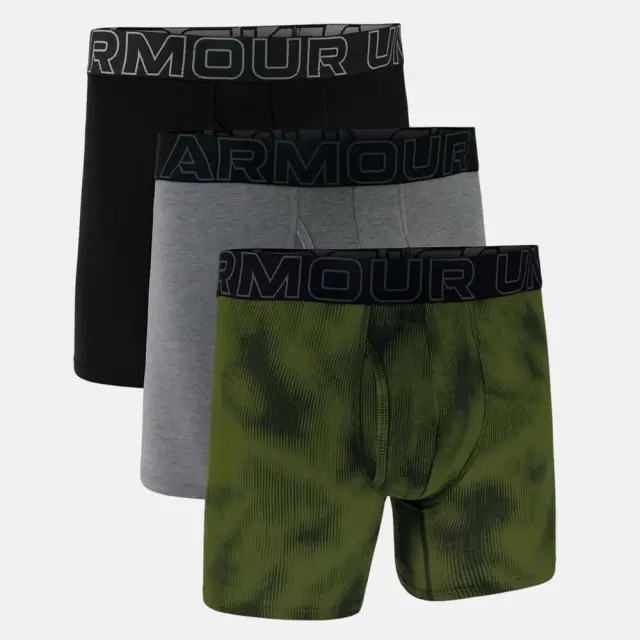 Under Armour Men's Performance Cotton Nov 6inch 3 Pack Boxer Underwear Μαύρο - Πράσινο 1383890-390 (Under Armour) - Small