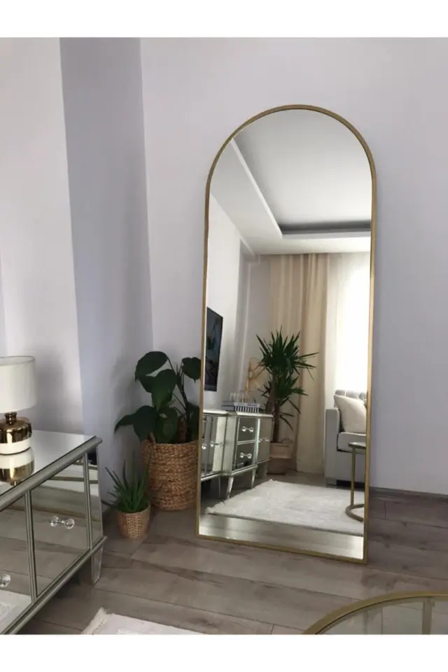Stewehome Οβάλ επιδαπέδιος καθρέφτης με μεταλλικό πλαίσιο Χρυσό 180x70x1.5 cm