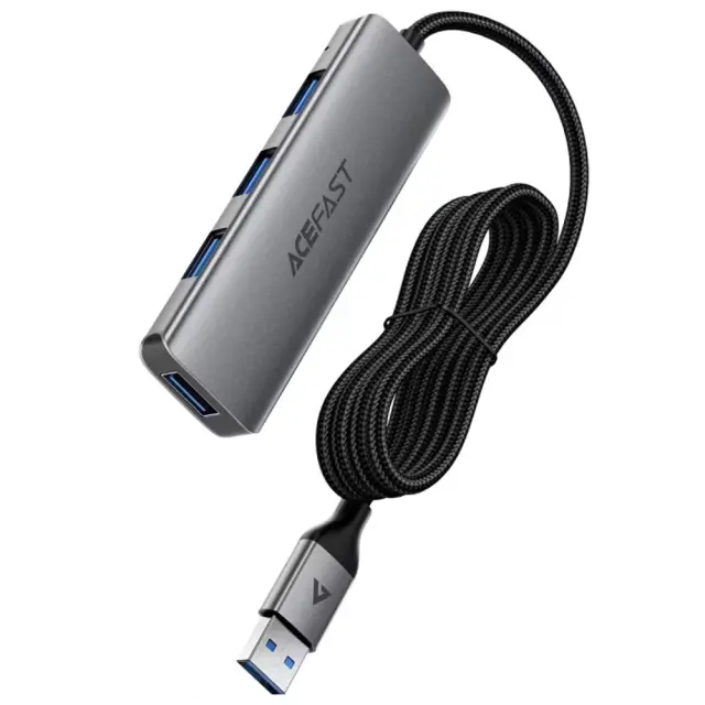 Acefast - Hub 4 in 1 (J17) - 4 x USB3.0, 5Gbps, Plug & Play, Aluminum Alloy, 5V/3A, USB Cable, 1m - Metal Gray