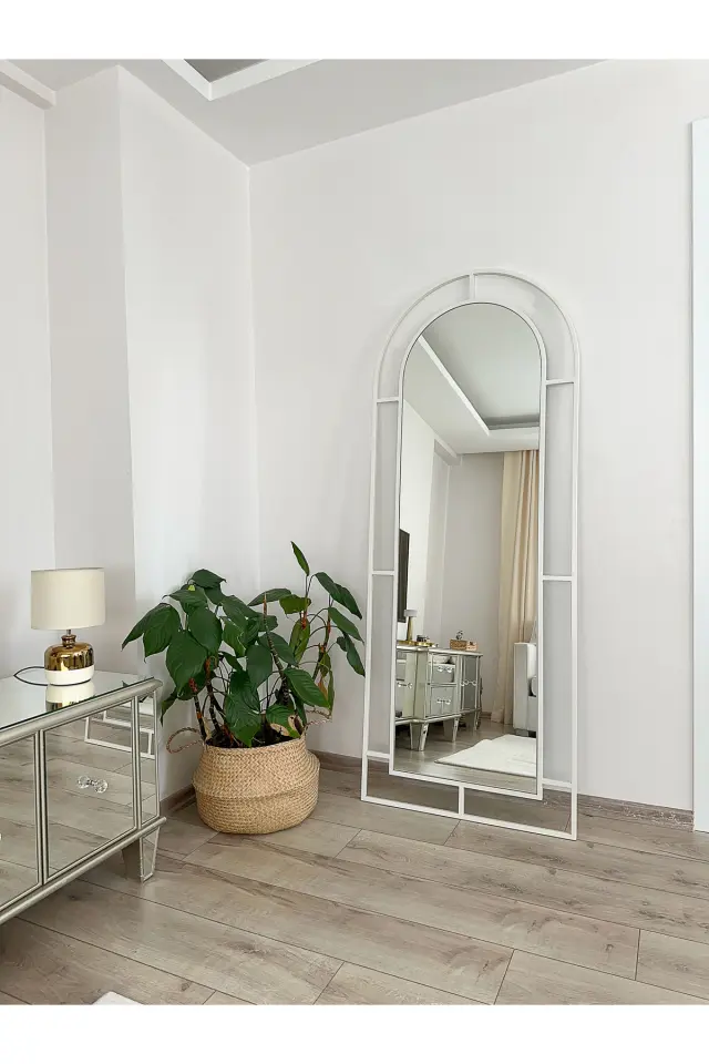 Stewehome Ορθογώνιος καθρέφτης με μεταλλικό πλαίσιο και βάση Λευκό 180x70x1.5 cm 3