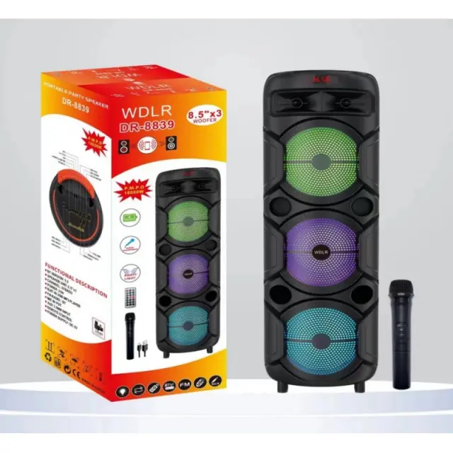 ΦΟΡΗΤΟ ΗΧΕΙΟ SUBWOOFER 3x8.5'' ΜΕ ΣΥΣΤΗΜΑ ΚΑΡΑΟΚΕ DR-8839