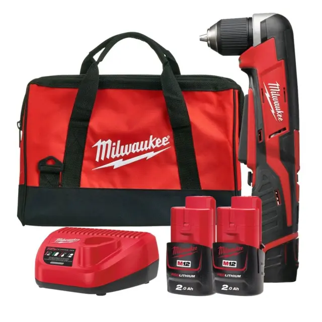 Milwaukee 4933441215 - Δραπανοκατσάβιδο Μπαταρίας Γωνιακό 12V Li-ion, C12 RAD-202B με 2 Μπαταρίες 2.0Ah (2x 2.0Ah) + Φορτιστή + Τσάντα