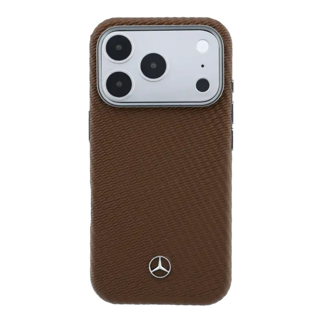 Mercedes PU Leather Wood Semi Wrap MagSafe Case for iPhone 17 Pro Max Camel 3