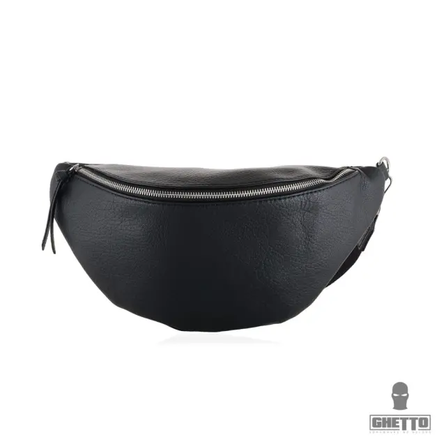 Ghetto Large Minimal Leather Crossbody Bag | Everyday Waist + Shoulder Bag Black