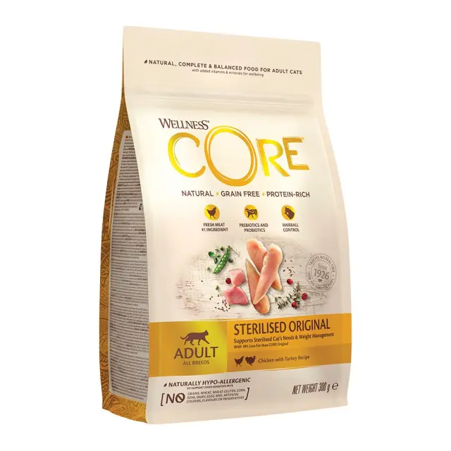 Wellness Core Adult Sterilised Ξηρά Τροφή Γάτας Γαλοπούλα & Κοτόπουλο Χωρίς Σιτηρά 300gr