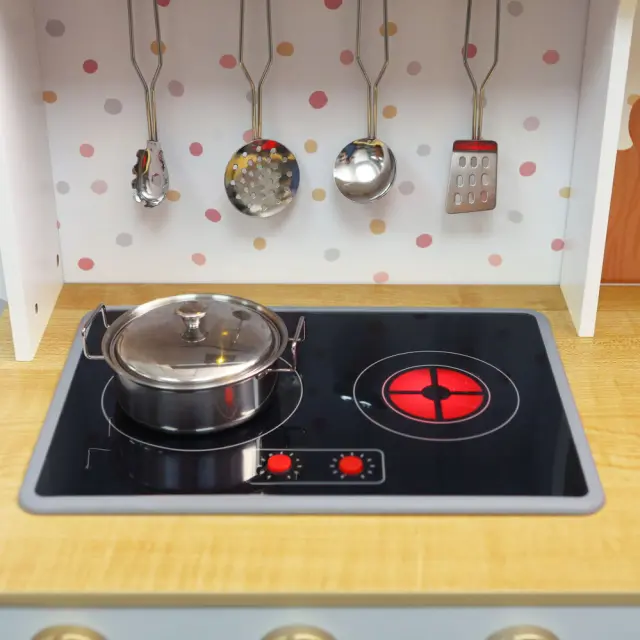 Moni Toys Ξύλινη Κουζίνα Παιχνιδιού με Φωτιζόμενες Εστίες και 7 Σκεύη 3+ Ετών 3
