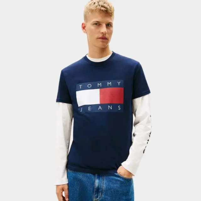 Tommy Hilfiger - Ανδρικό T-Shirt Flag Badge Jersey Regular Fit DM0DM22645-C1G Μπλε Σκούρο - 2XL