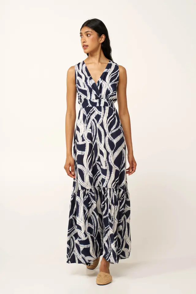 Maxi Καλοκαιρινό Φόρεμα από Ποπλίνα Vamp 24417 BLUE