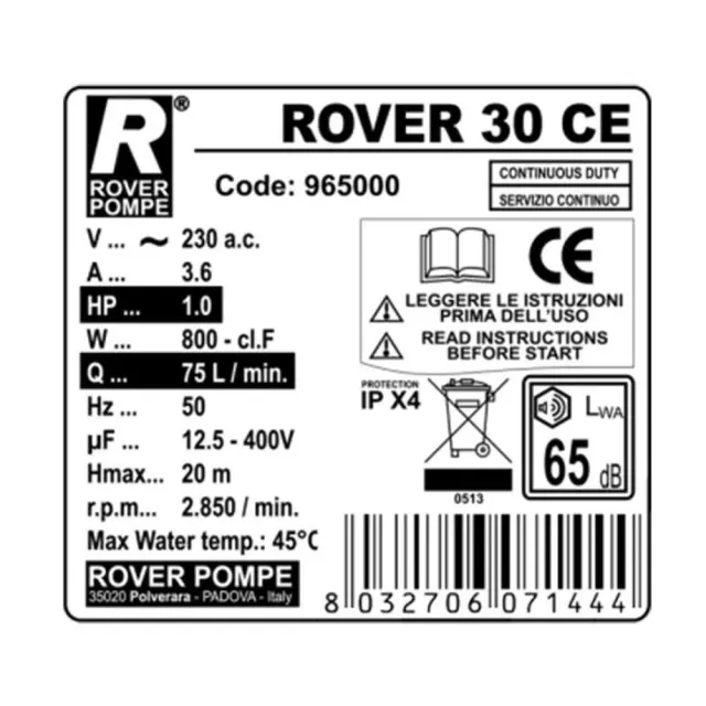 Rover Pompe 30 CE Αντλία μετάγγισης με ιπποδύναμη 0.9HP μπρούτζινη / 101366 2